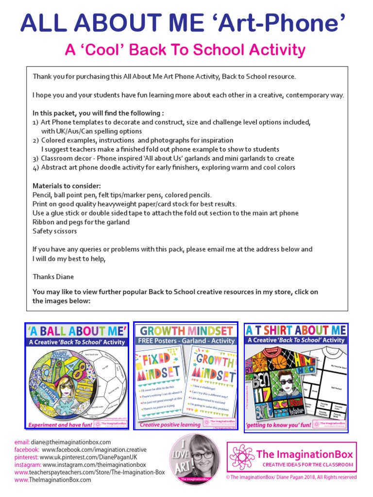 AllAboutMeBacktoSchoolArtPhoneArtWritingActivity PDF | PDF | Digital  Millennium Copyright Act | License