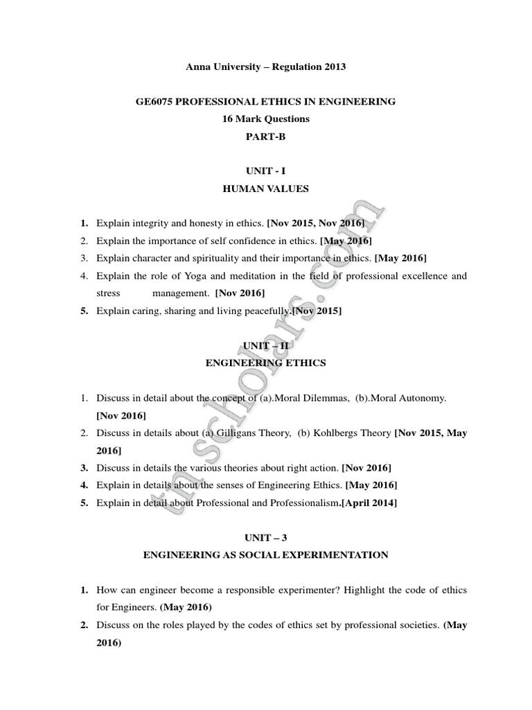 Professional Ethics in Engineering Exam Guide | PDF | Engineering | Risk