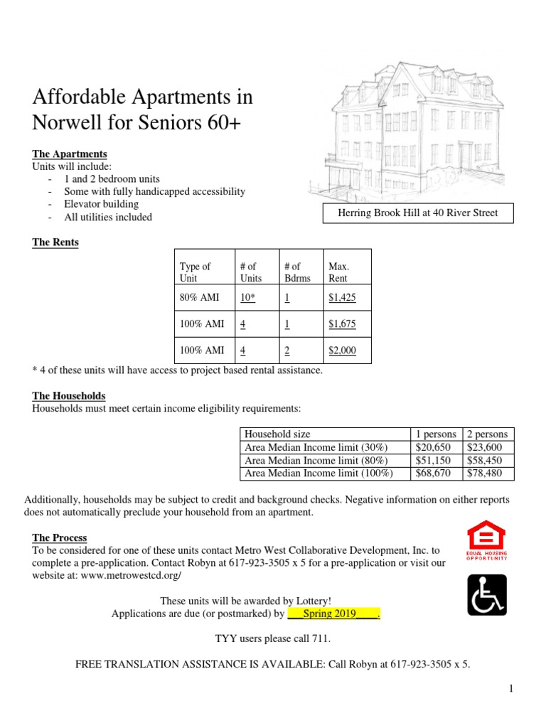 Flier Advertising Affordable Apartments at Herring Brook Hill in