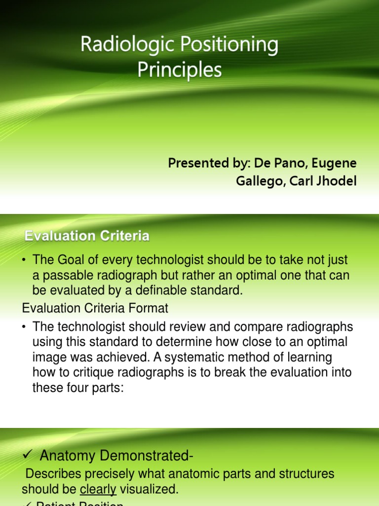 Radiographic Positioning Guidelines | PDF | Radiology | Radiography