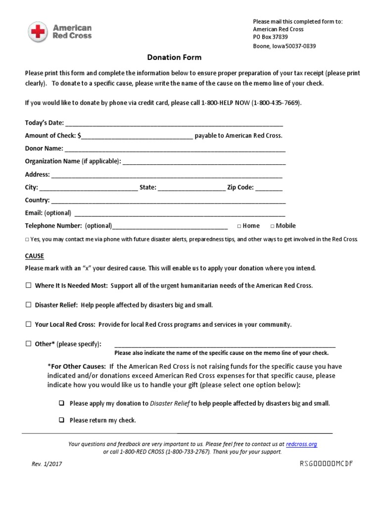 American Red Cross Donation Form | PDF | American Red Cross | Emergency ...