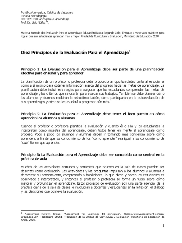 Diez Principios de Evaluación Educativa | PDF | Evaluación | Aprendizaje