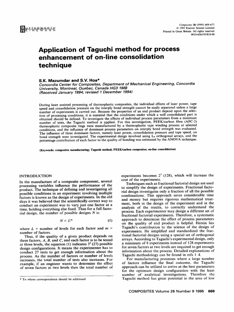 Application of Taguchi Method For Process Enhancement PDF | PDF ...