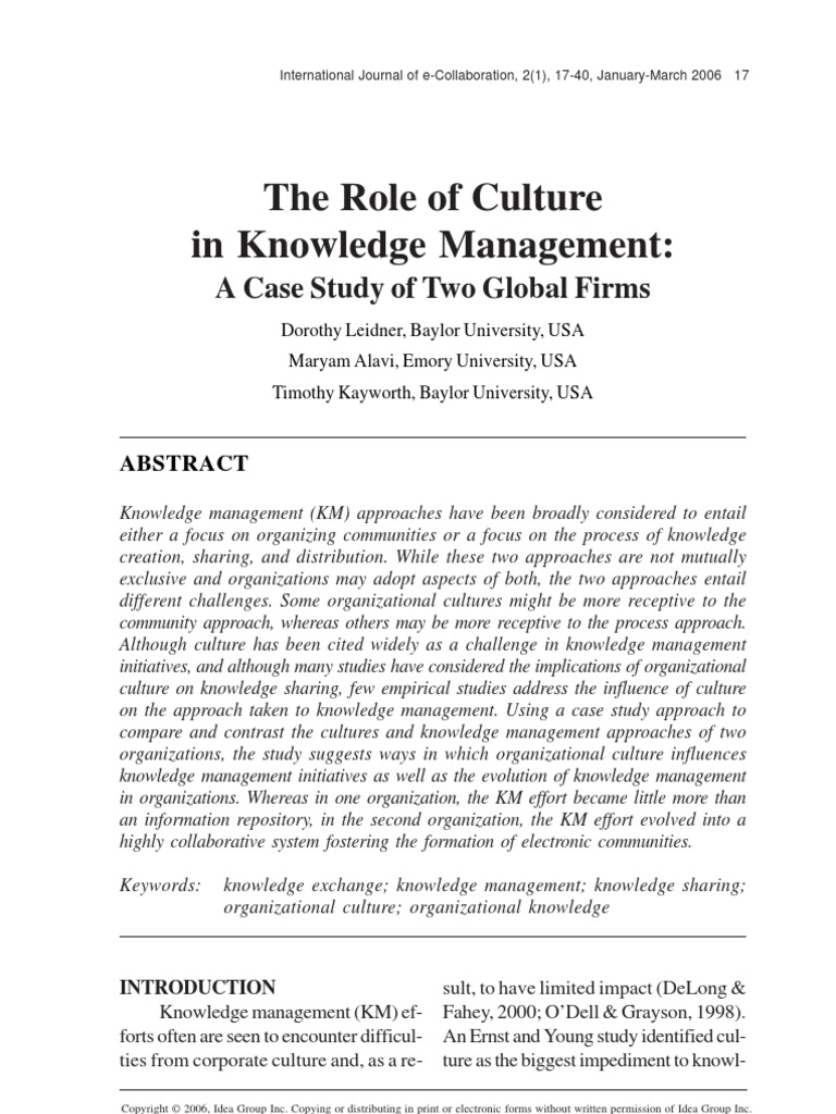 The Role of Culture in KM | PDF