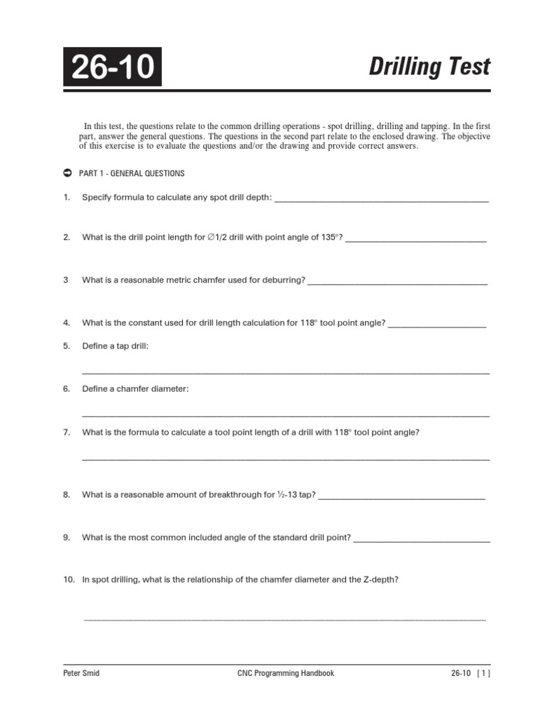Drilling and Tapping Test Evaluating Questions and Answers Related to