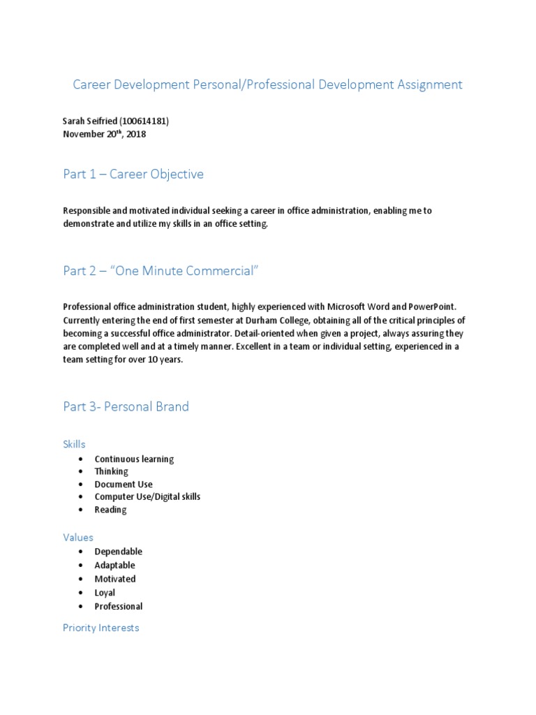 Career Development Assignment | PDF