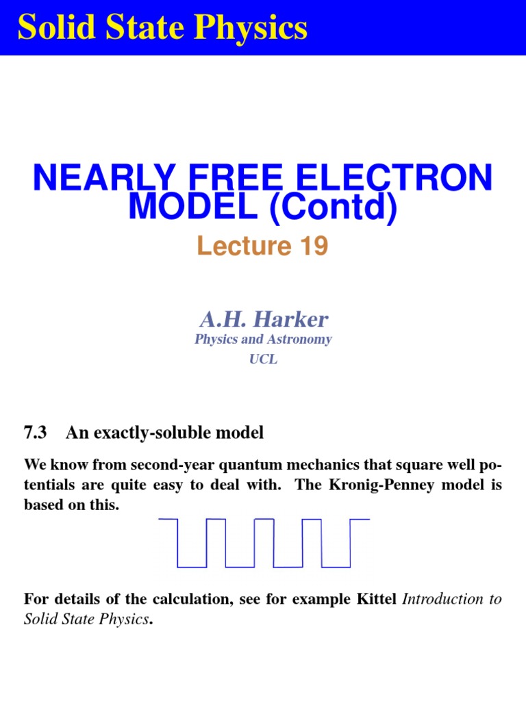 Solid State Physics: Nearly Free Electron MODEL (Contd) | PDF | Solid ...