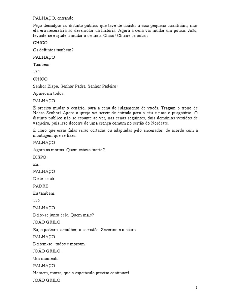 Peça O AUTO DA COMPADECIDA Editada PDF Evangelho de João Padre