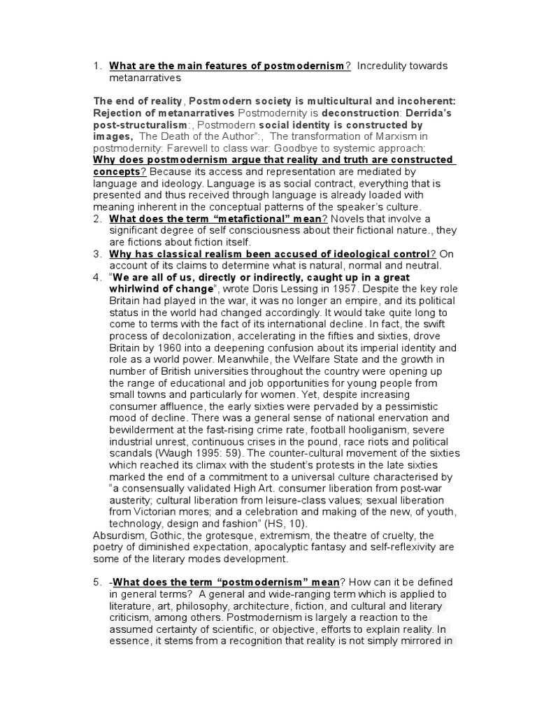 Key Characteristics of Postmodernism | PDF | Postmodernism | Modernism