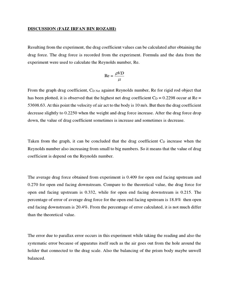 Discussion & Conclusion Drag Force Prism-Faiz | PDF | Drag (Physics ...