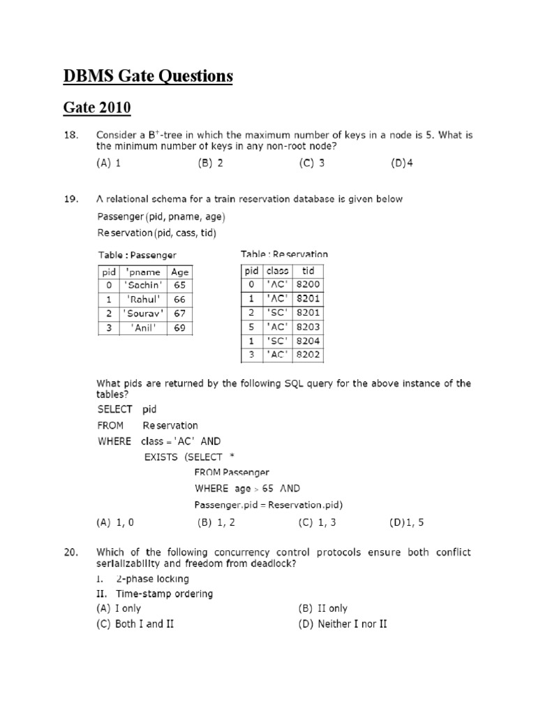 DBMS Gate Questions PDF | PDF