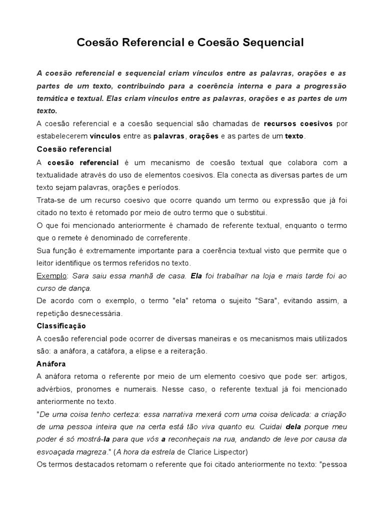 Coesão Referencial e Sequencial Explicada | PDF | Pronome | AVC