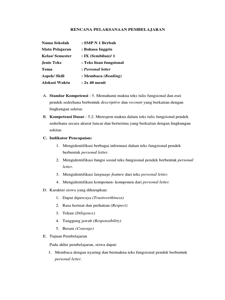 RPP Personal Letter Reading | PDF | Linguistics | Semiotics