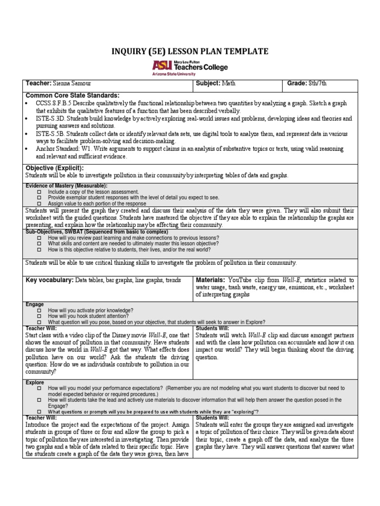 Pollution Investigation Lesson Plan | PDF | Question | Lesson Plan