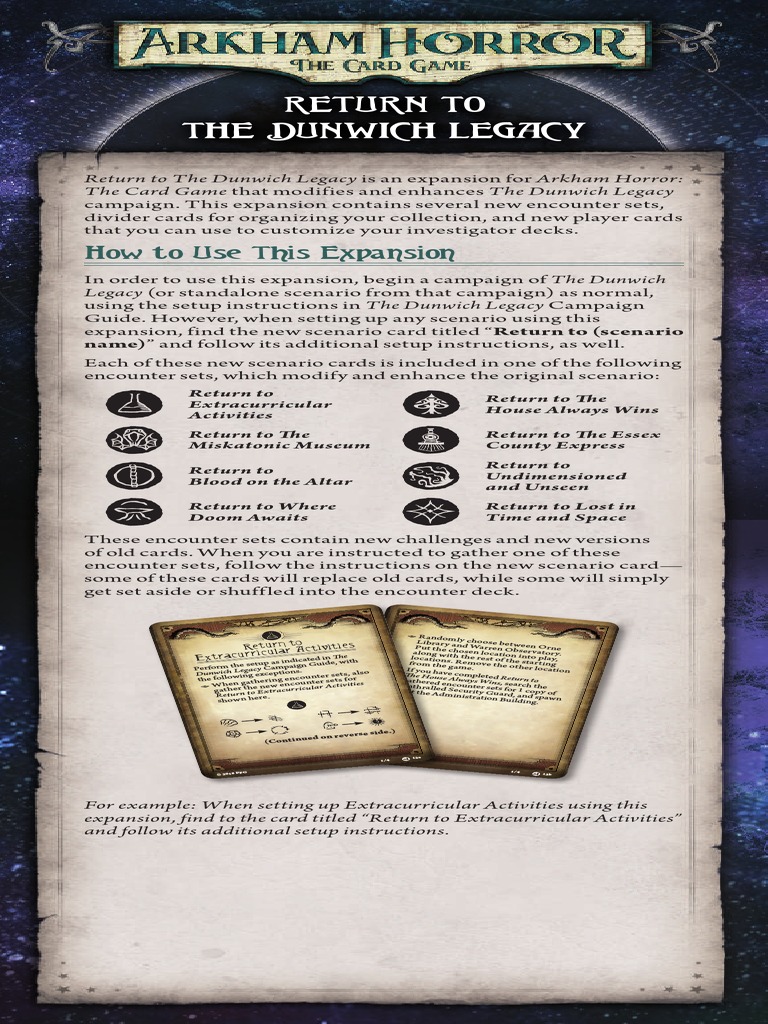 Return To The Dunwich Legacy Rules PDF | PDF | Games Of Mental Skill | Card  Games