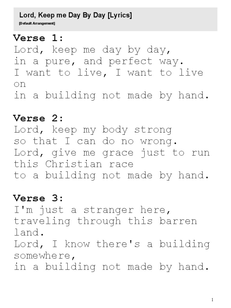 Lord Keep Me Day By Day Lyrics - LyricsWalls