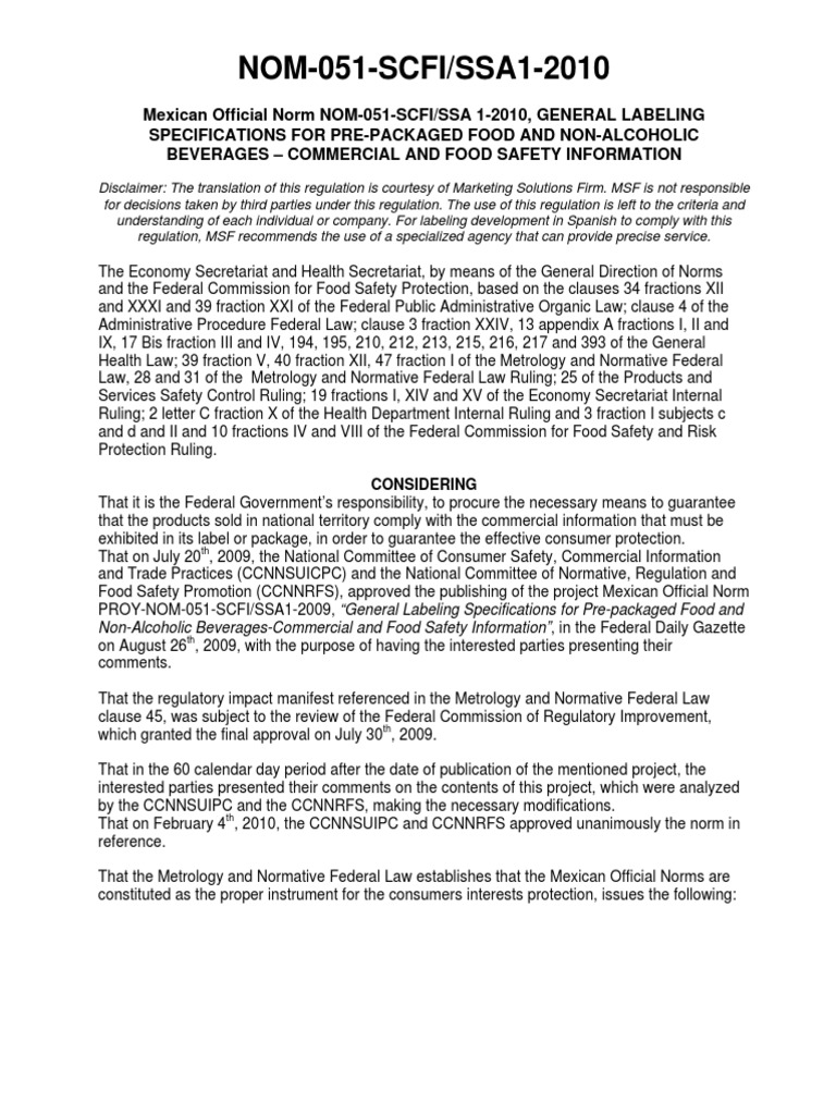 NOM-051-SCFI/SSA1-2010 Labeling Standards | PDF | Nutrition | Diet ...