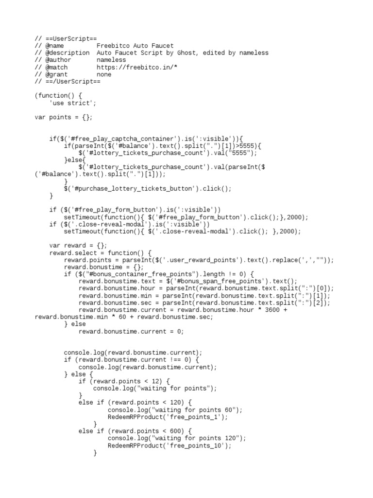 Freebitco Auto Faucet Script | PDF