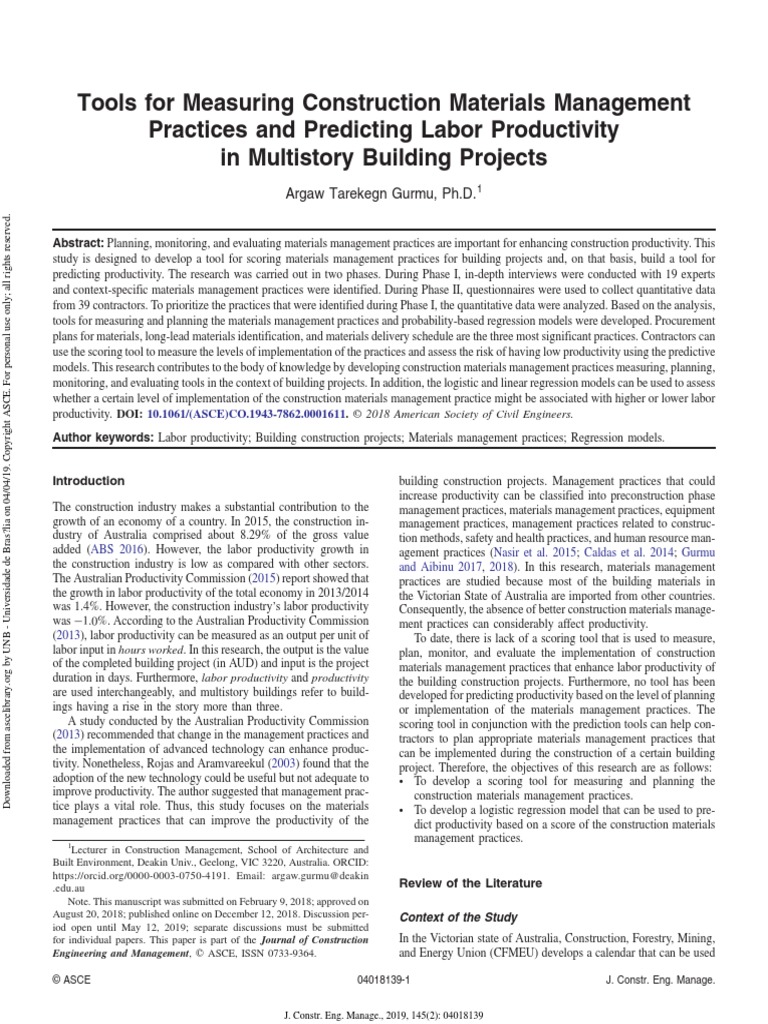 Tools For Measuring Construction Materials Management Practices and