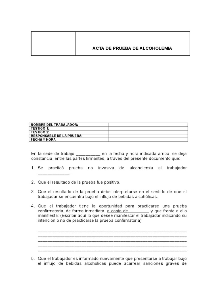 Acta De Prueba De Alcoholemia PDF