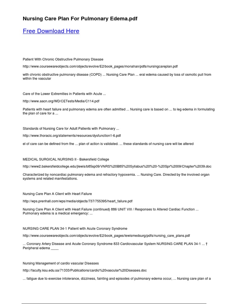 Nursing Care Plan for Pulmonary Edema | PDF | Heart Failure | Edema