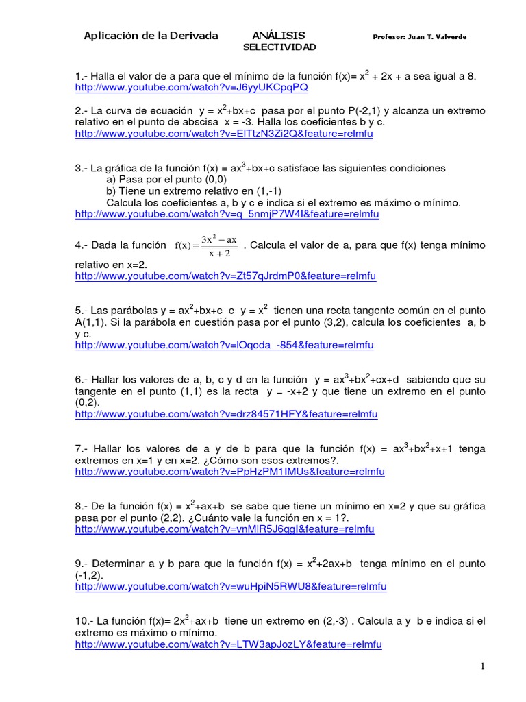 Analisis Selectividad Aplicacion Derivada Ariane Derivado Linea Geometria