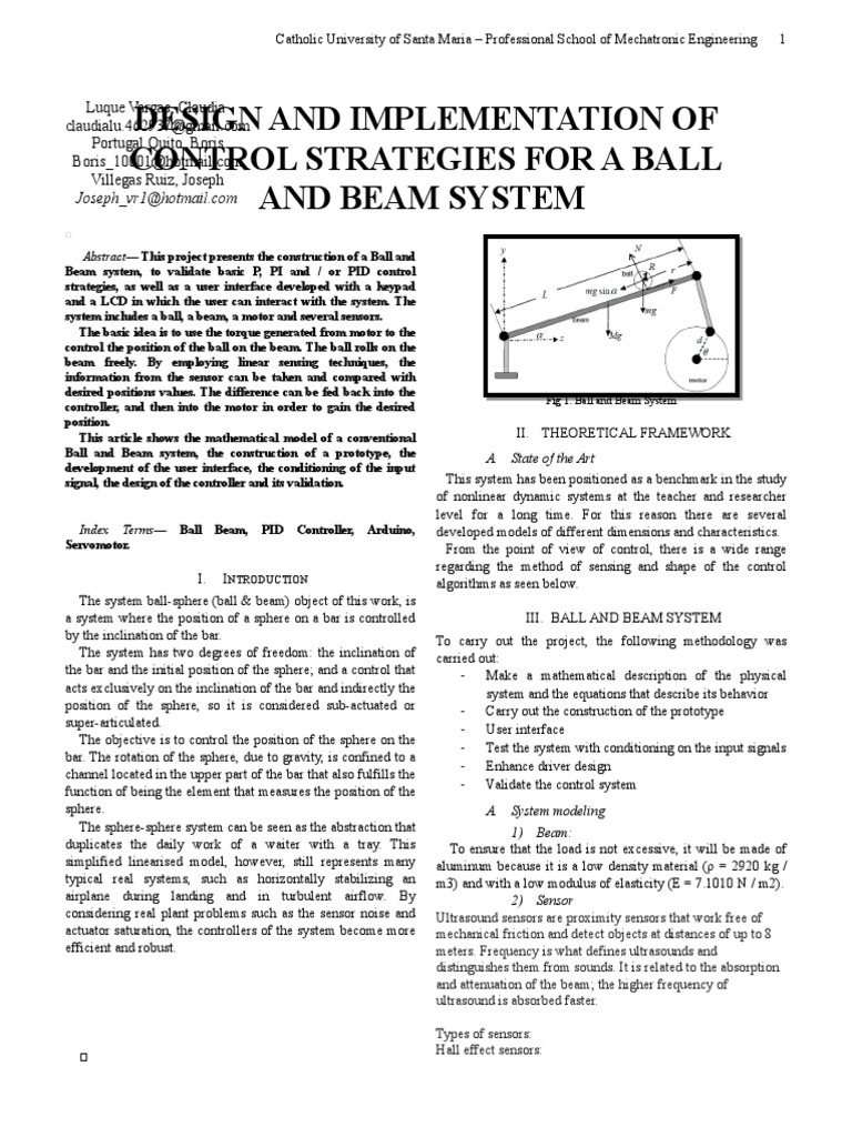 Ball and Beam System Control Strategies | PDF | Friction | Ultrasound
