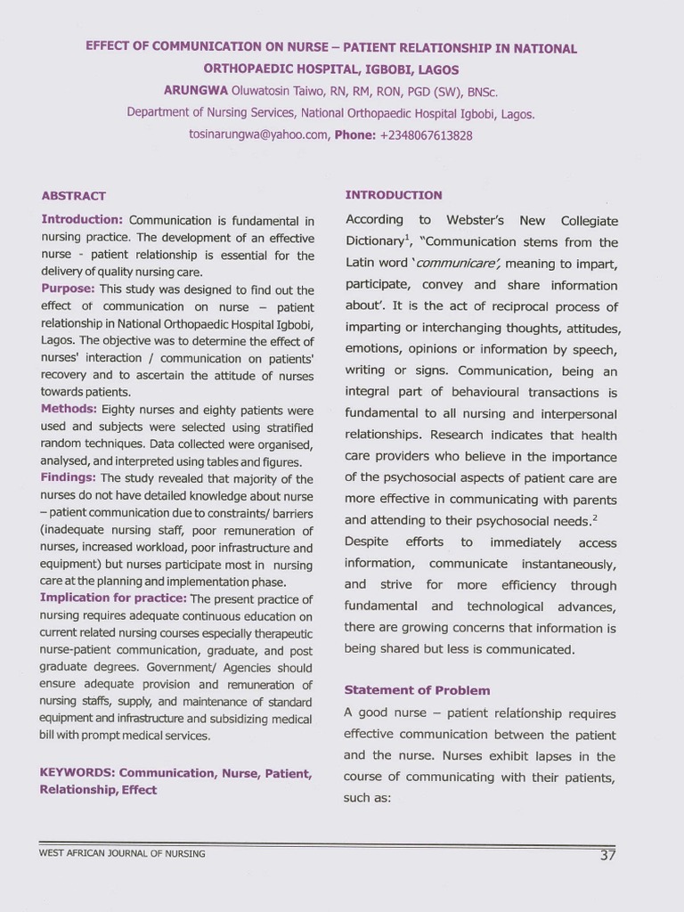 Effect of Communication On Nurse - Patient Relationship PDF | PDF ...