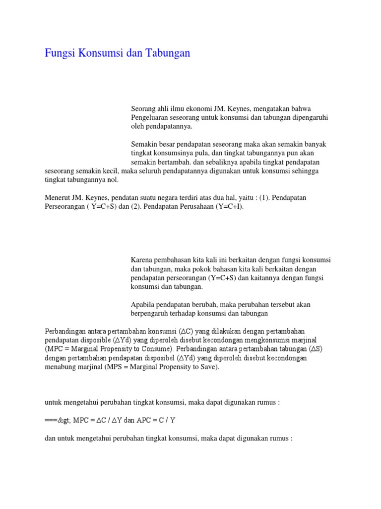Fungsi Konsumsi Dan Tabungan