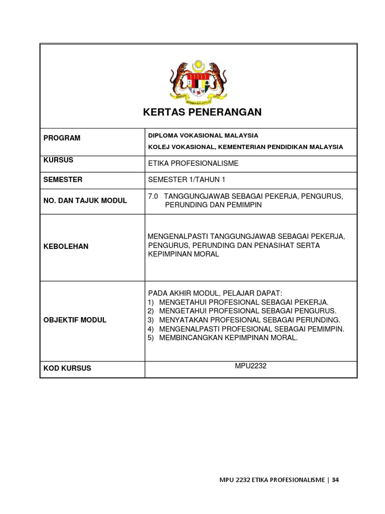 7 0 Tanggungjawab Sebagai Pekerja Pengurus Perunding Dan Pemimpin Pdf