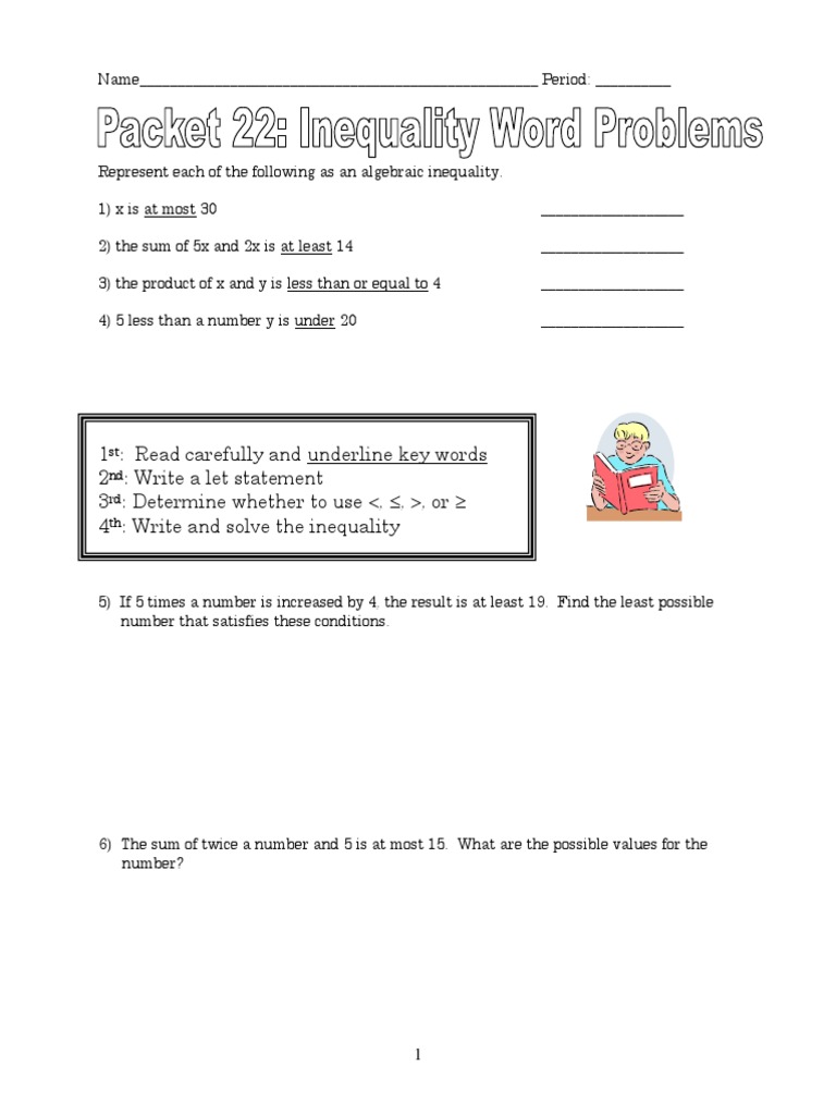 Inequality Word Problems Worksheet | PDF | Inequality (Mathematics ...