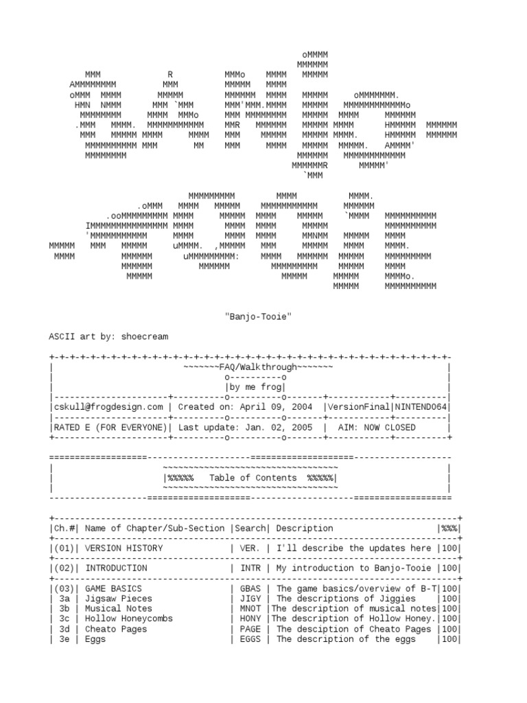 Banjo-Tooie - FAQ Walkthrough 2, PDF, Cheating In Video Games