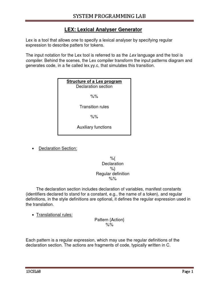 Lexical Analyzer Generator Overview | PDF | C (Programming Language ...