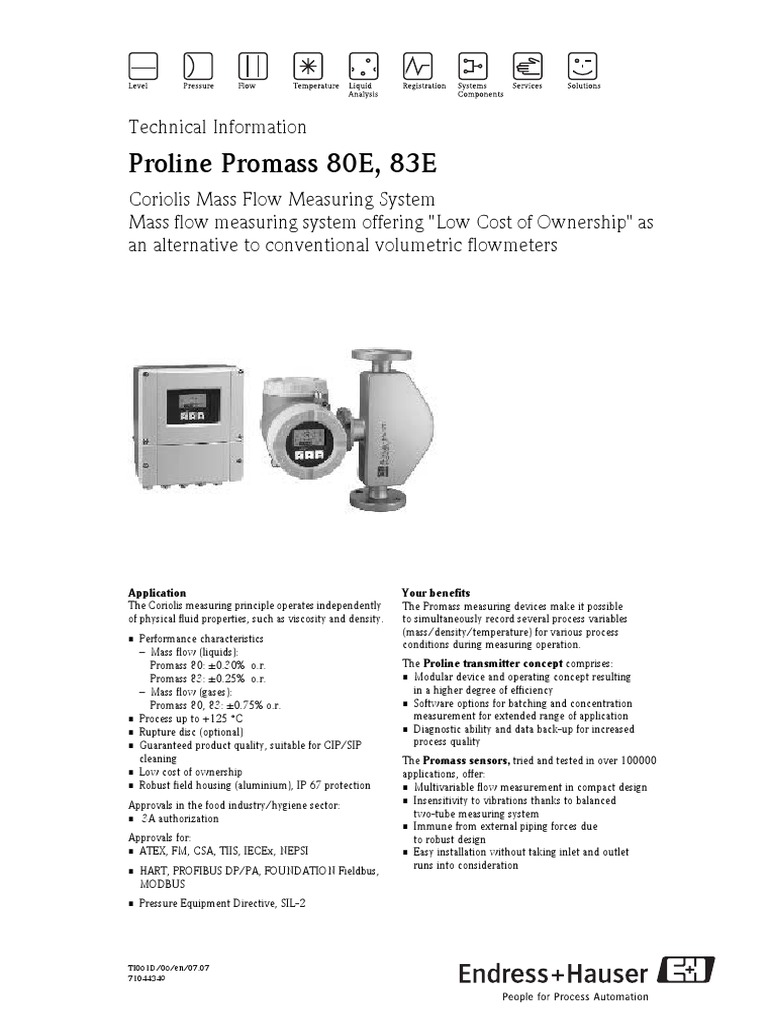 Proline Promass 80E, 83E: Technical Information | PDF | Titanium ...