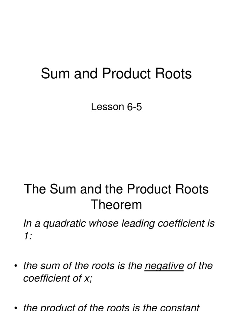 Sum and Product of Quadratic Roots | PDF | Teaching Methods & Materials