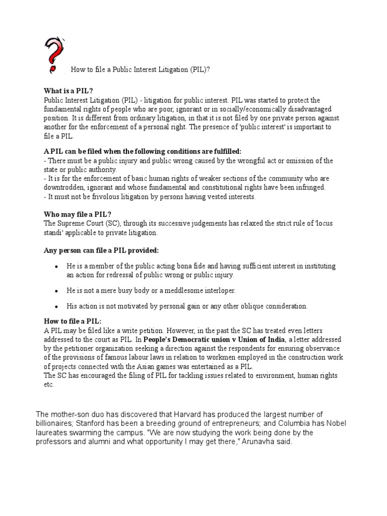 Filing Public Interest Litigation (PIL) Guide | PDF | Audit | Ethical ...