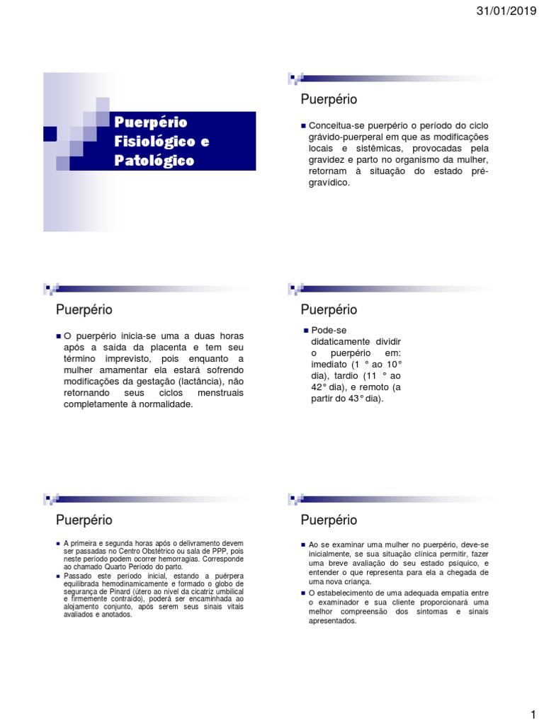 Puerpério: Fisiológico e Patológico | PDF | Parto | Sangramento