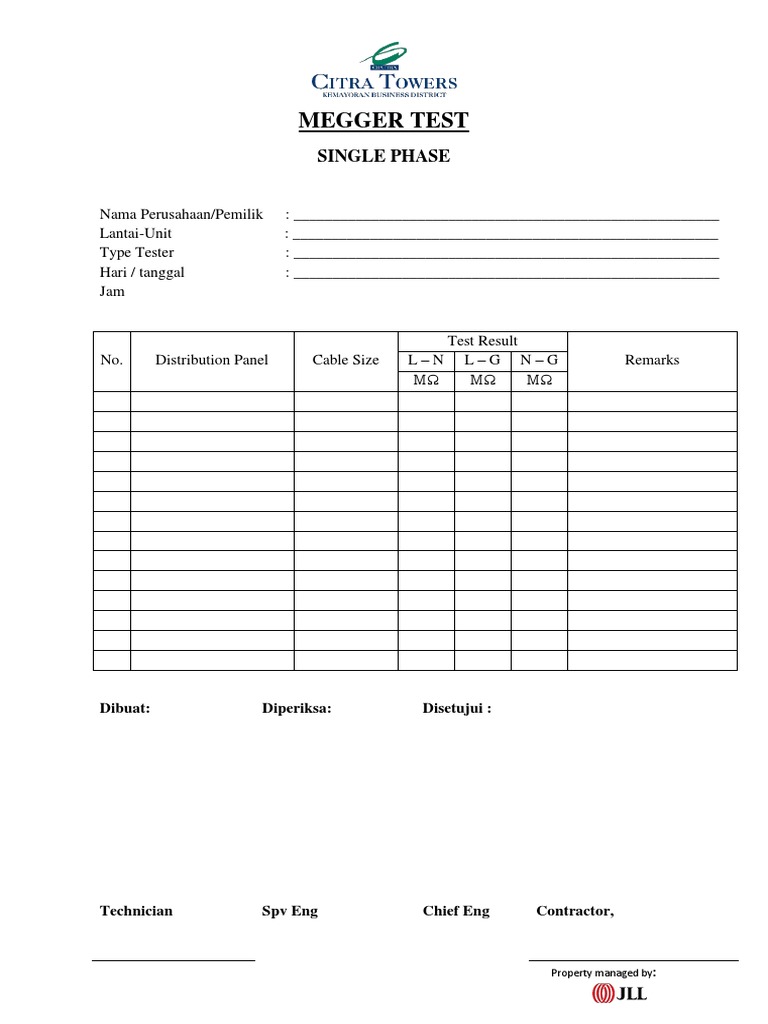 Single Phase Megger Test Report Template | PDF