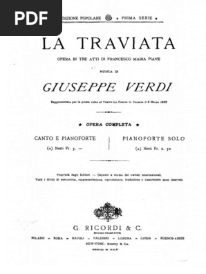 Verdi Traviata Piano Vocal Ricordi PDF | PDF