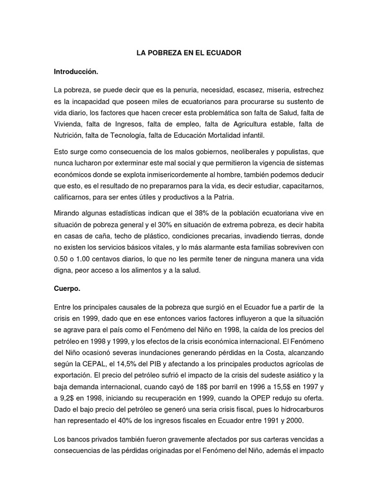 Causas y consecuencias de la pobreza en Ecuador | PDF | Pobreza ...