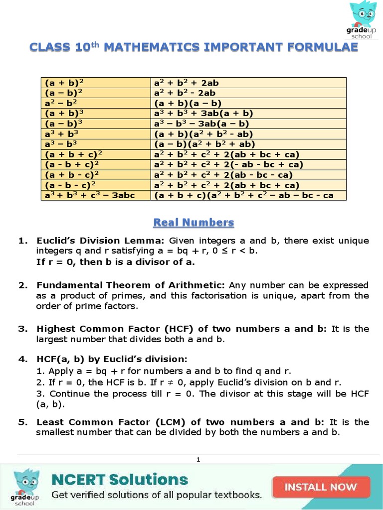Mathematics Formula Book Pdf 39 Trigonometric Functions Quadratic Equation