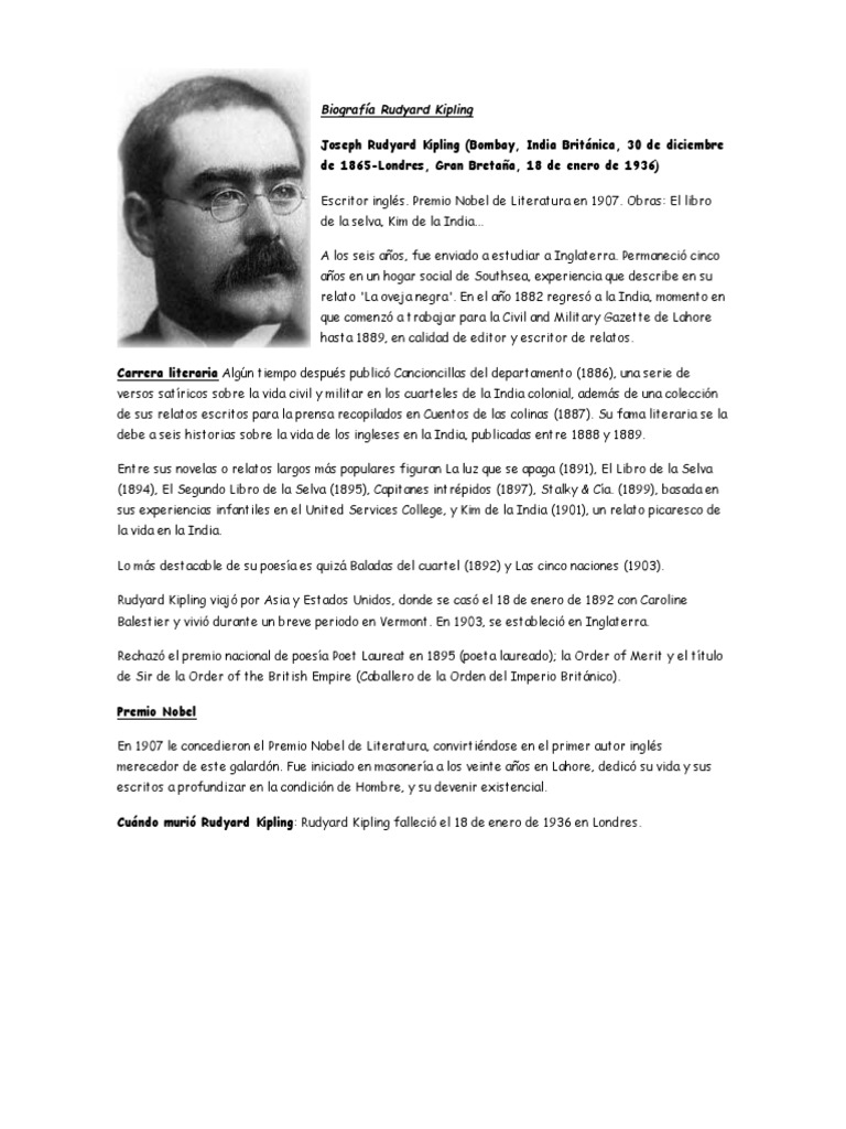 biografia de rudyard kipling resumen