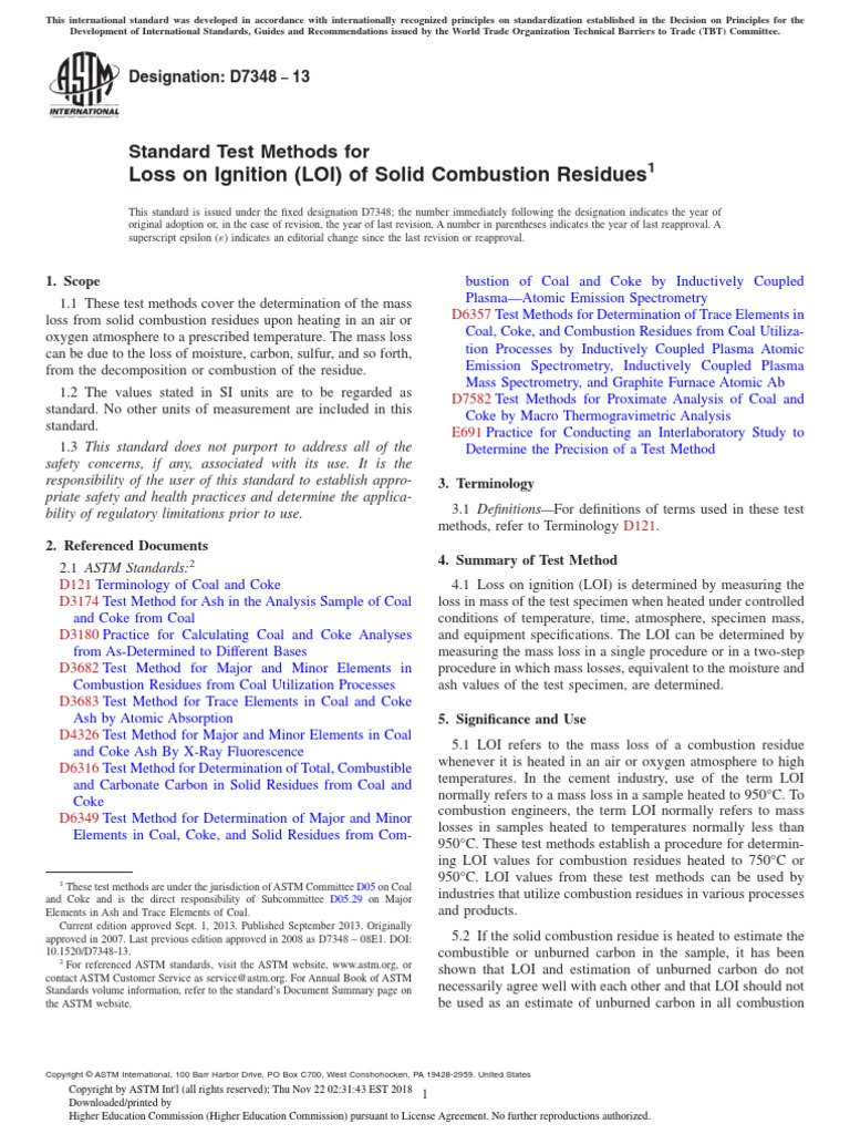 (LOI) Loss On Ignition.pdf Combustion Coke (Fuel)