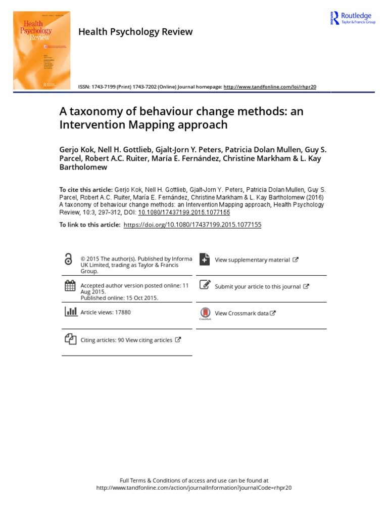 A Taxonomy of Behaviour Change Methods: An Intervention Mapping ...