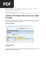 Activate CIN Master Data Screen in Vendor Creation