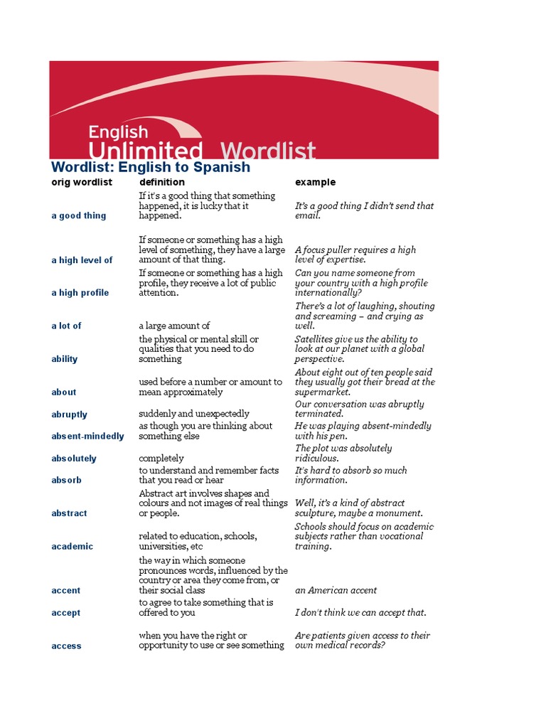 Wordlist English To Spanish PDF Apprenticeship Acupuncture