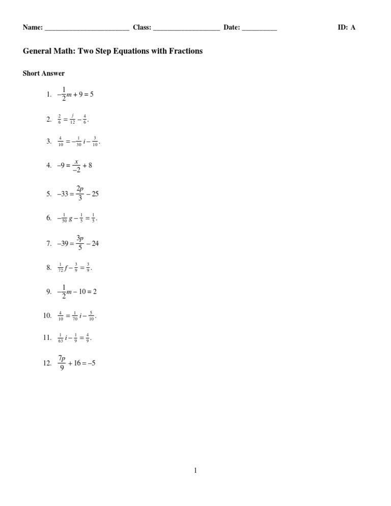 Two-Step Equations with Fractions | PDF