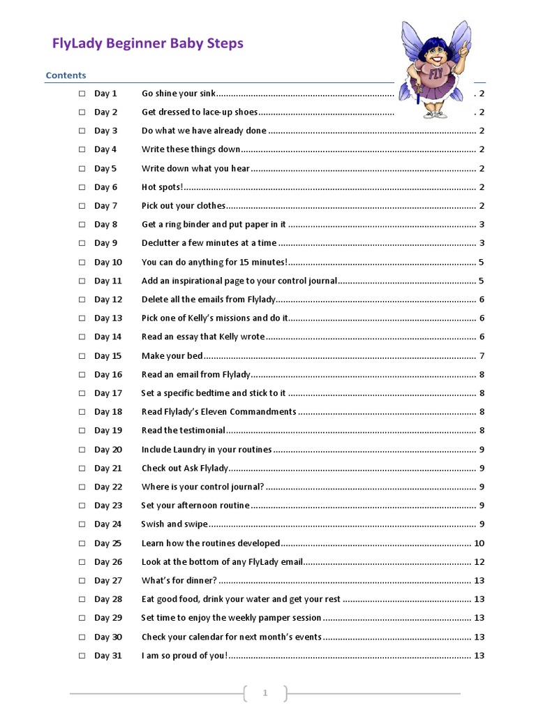 Flylady Beginner Baby Steps | PDF for Flylady Printable Control Journal Free
