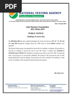 Joint Entrance Examination JEE (Main) - 2019 Public Notice: Challenge of Answer Key