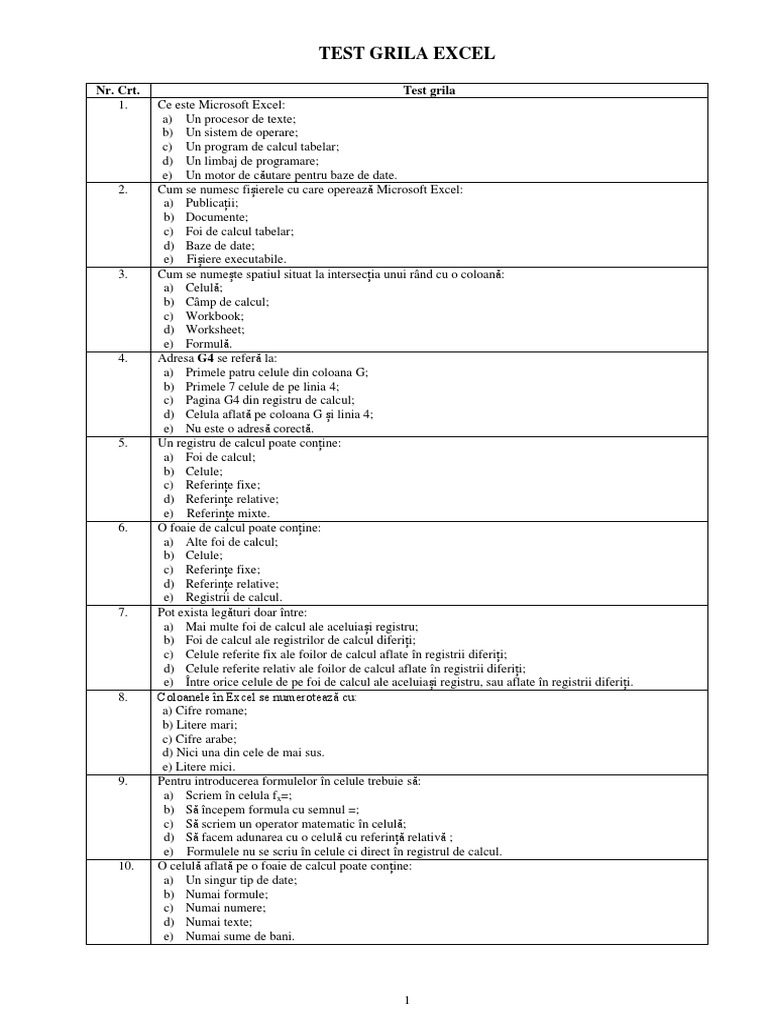 Test Grila Excel PDF | PDF